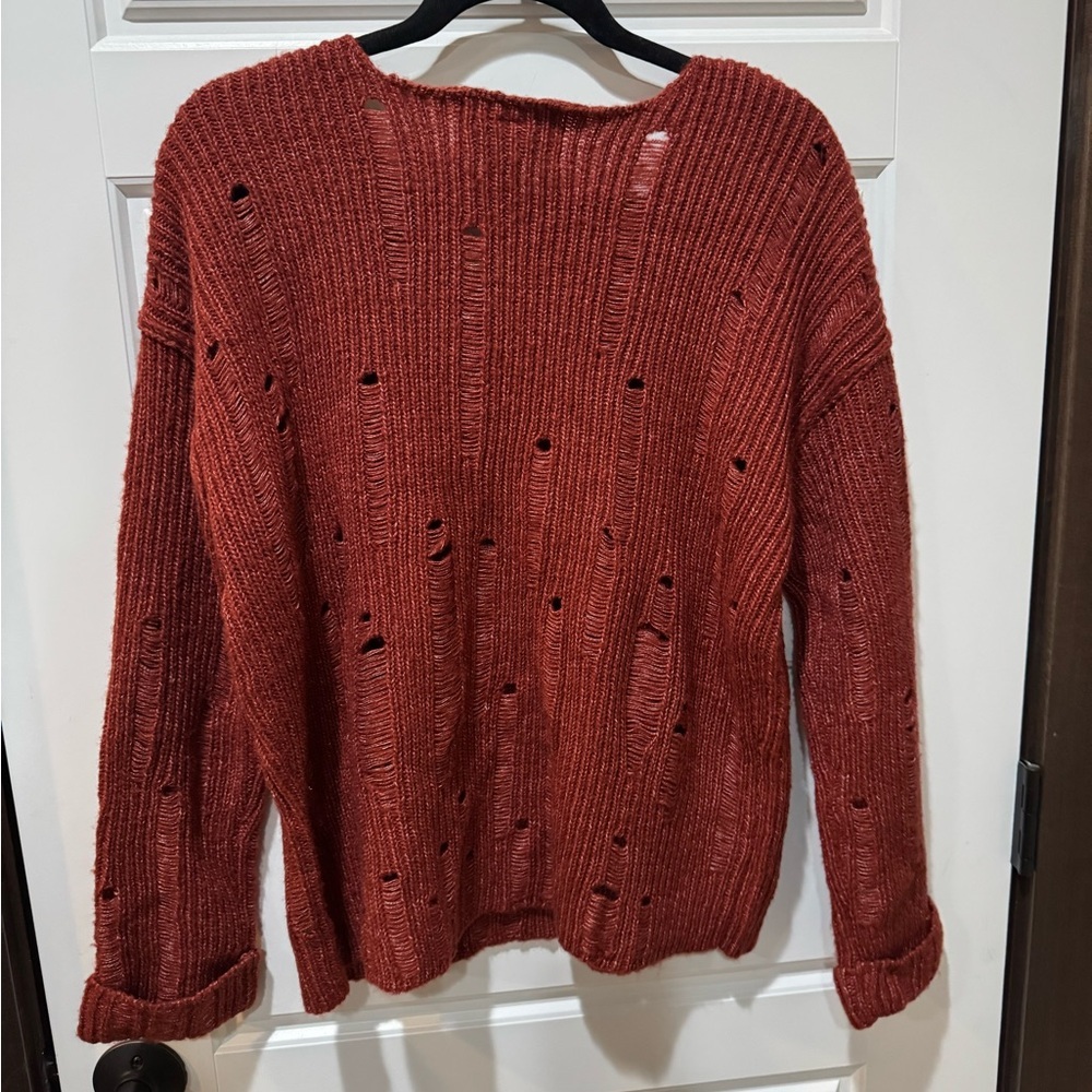 Women's Red Knit Sweater by Daytrip| Destructed | Boho| Buckle| - Picture 7 of 7